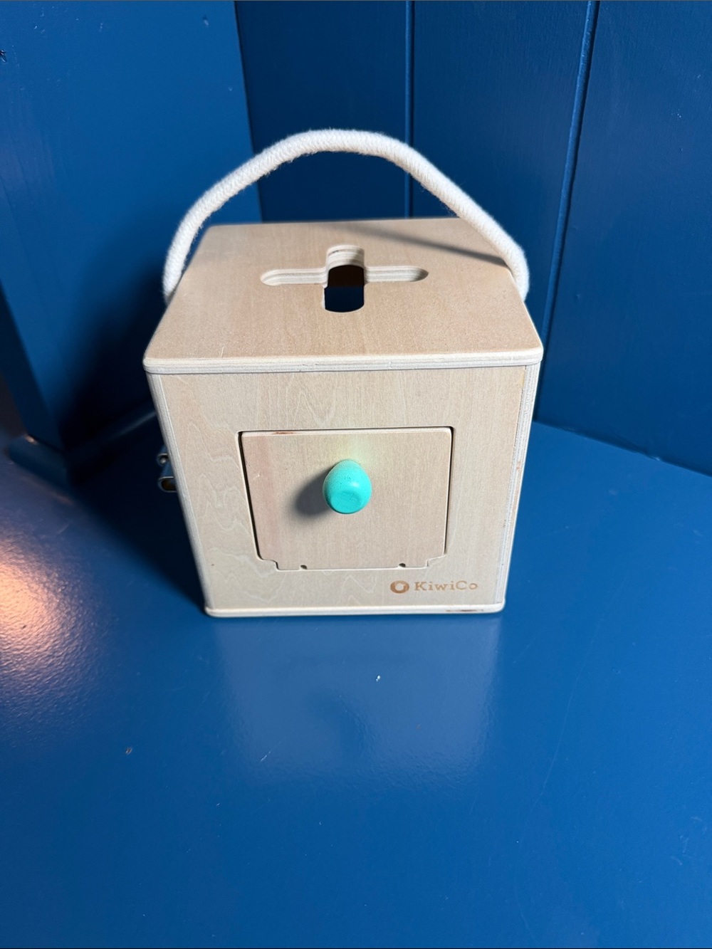 Kiwi Wooden Puzzle Box with Teal Knob